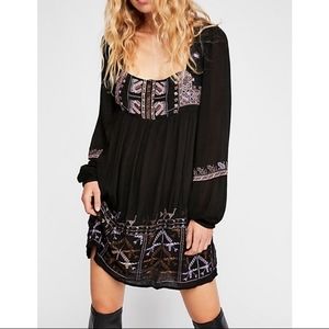Free People Rhiannon Embroidered Mini Dress. Black, size medium